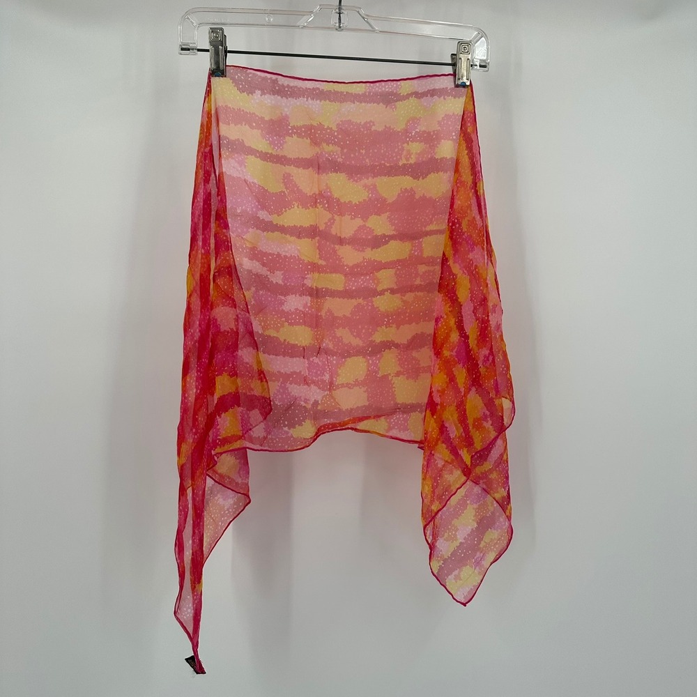 Vintage Silk Blend Scarf Hand Rolled Hem Made in Japan Abstract Sheer Wrap 42x17